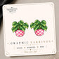 Brasil Houseplant graphic earrings and pins on a display card