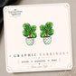 Fiddle Leaf Fig graphic earrings and pins on a display card