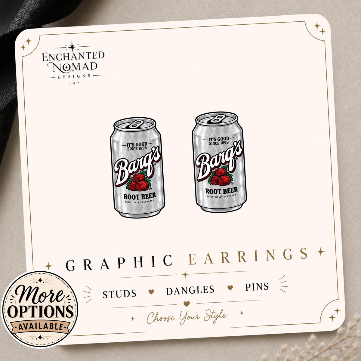 Soda can earrings and pins design display