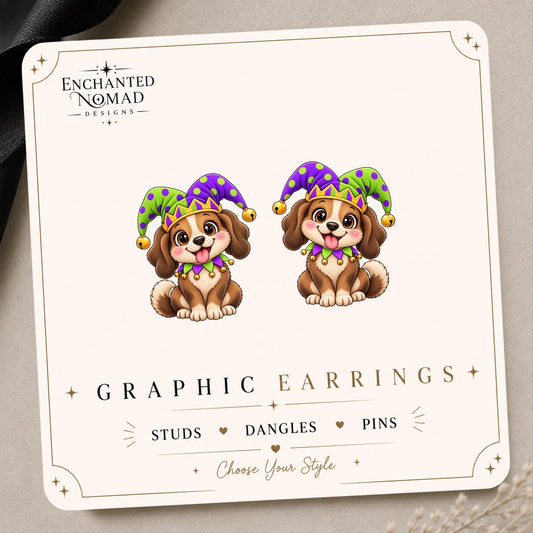 Mardi Gras Dog Earrings & Pins