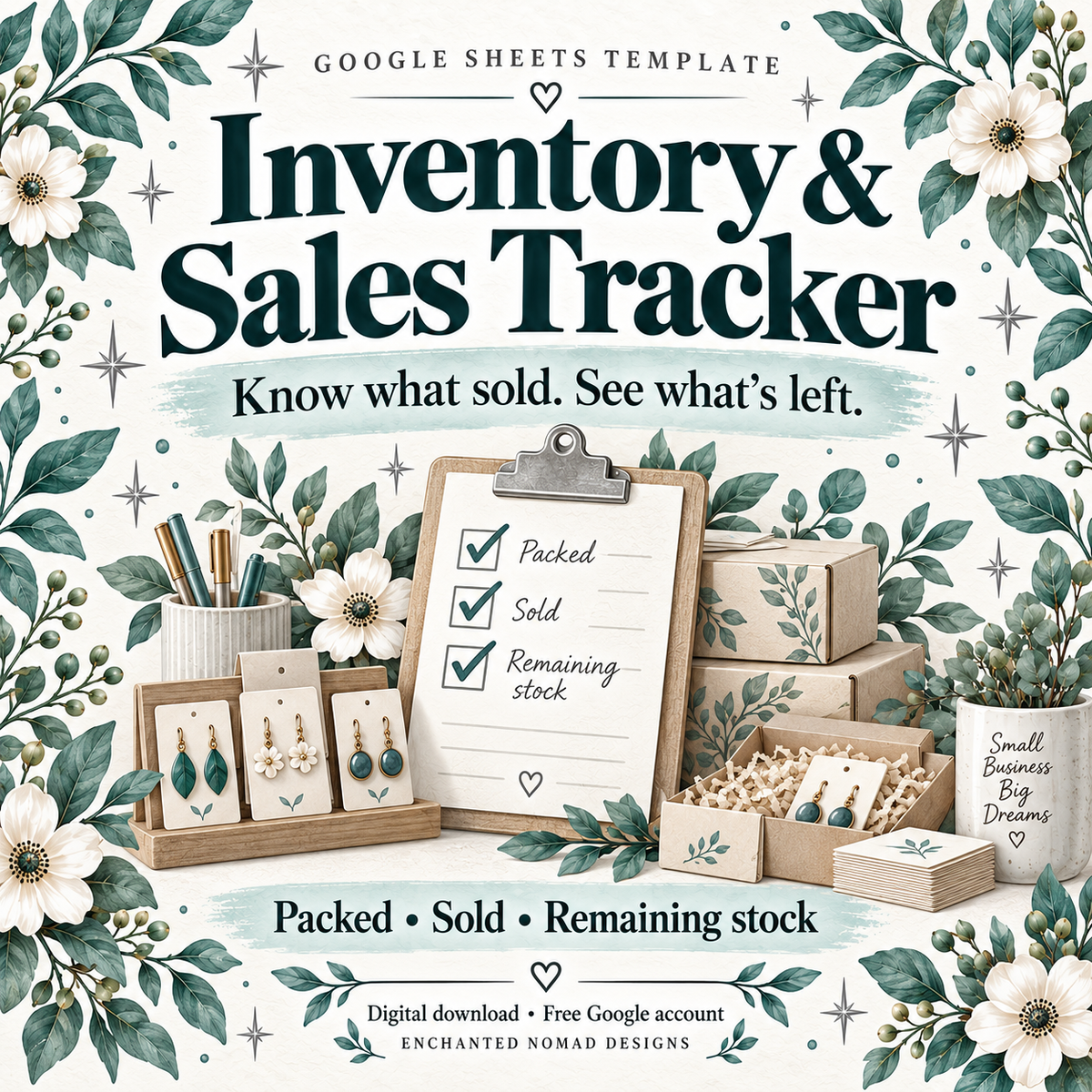 Craft Fair Inventory & Sales Tracker — Google Sheets Template — Teal Edition