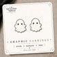 Kawaii Ghost Stud Earrings on the tilted Enchanted Nomad Designs card