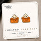 Kawaii Pumpkin Pie Stud Earrings on the tilted Enchanted Nomad Designs card