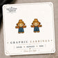 Kawaii Scarecrow Stud Earrings on the tilted Enchanted Nomad Designs card
