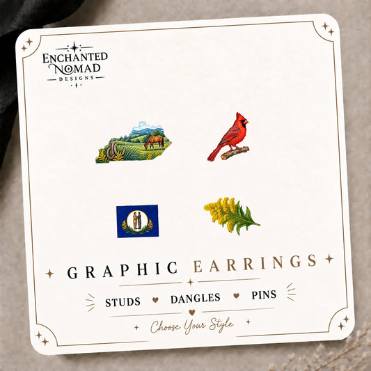 Kentucky Mix & Match Stud Earrings on the tilted Enchanted Nomad Designs card