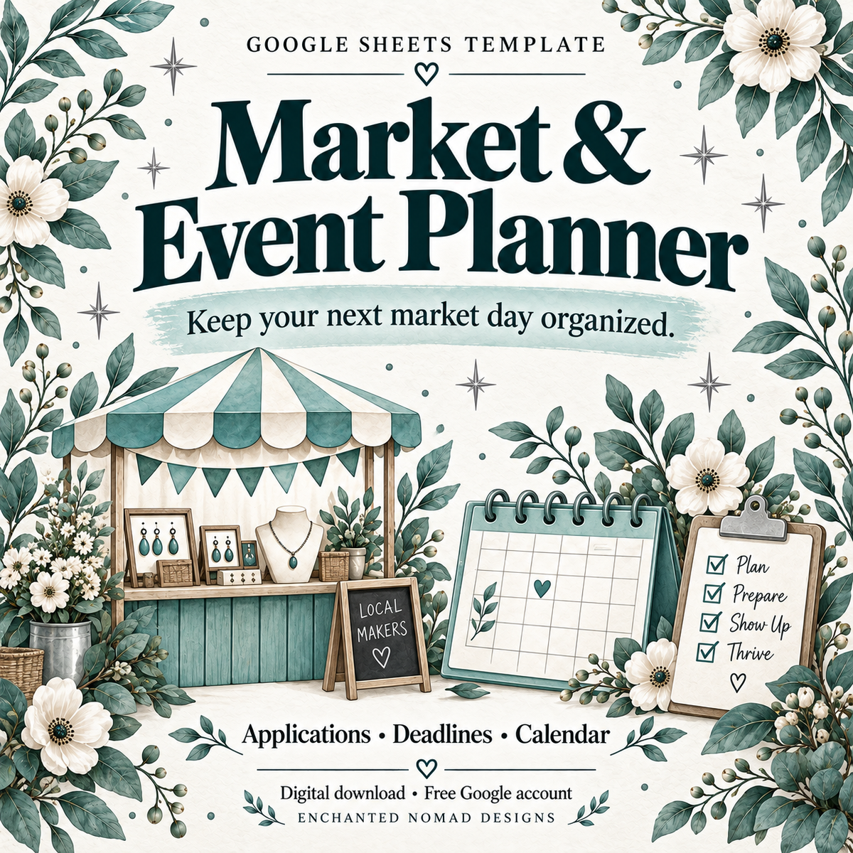 Market Application & Event Planner — Google Sheets Template — Teal Edition