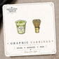 Matcha latte and bamboo whisk designs on the Enchanted Nomad Designs card