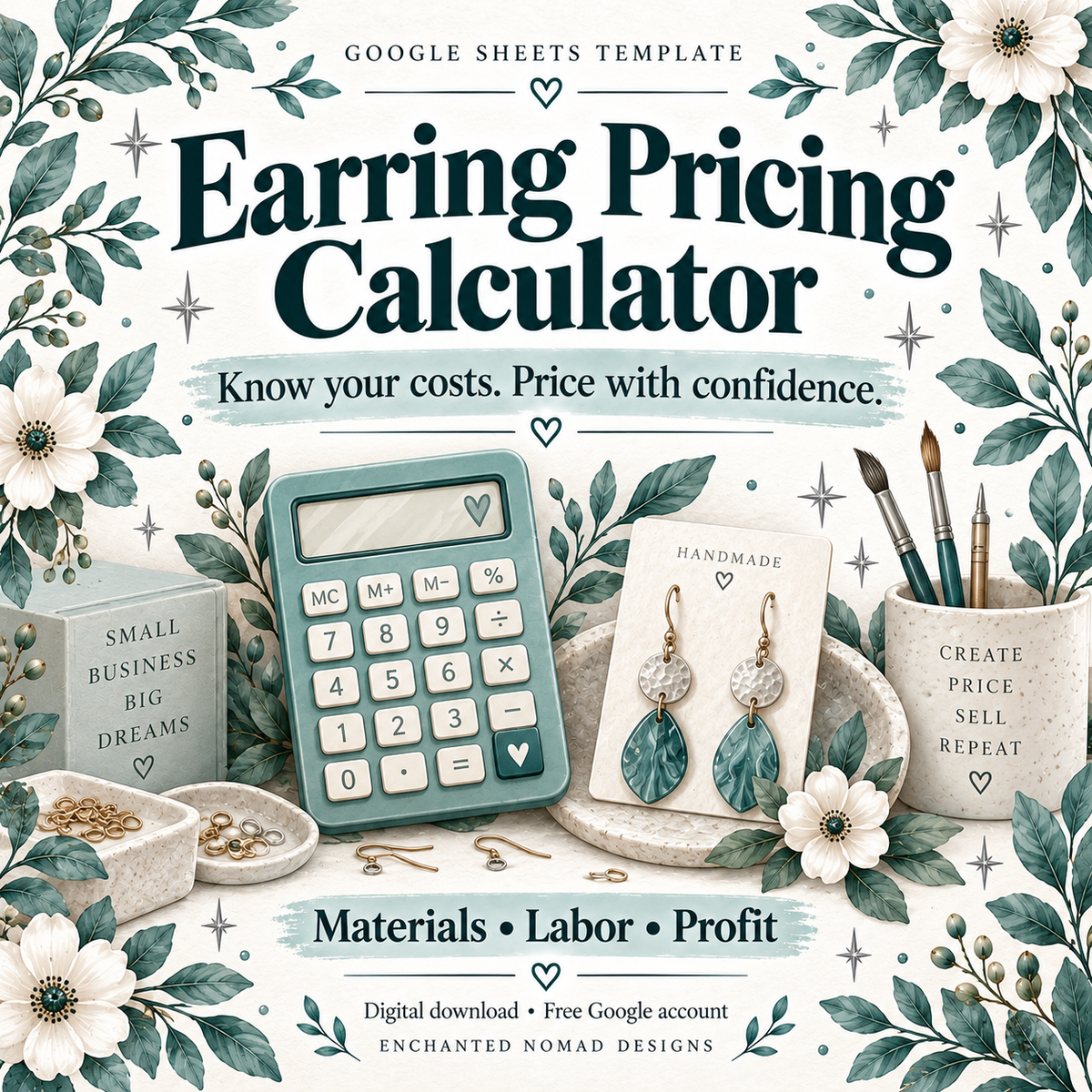 Earring Pricing Calculator — Google Sheets Template — Teal Edition