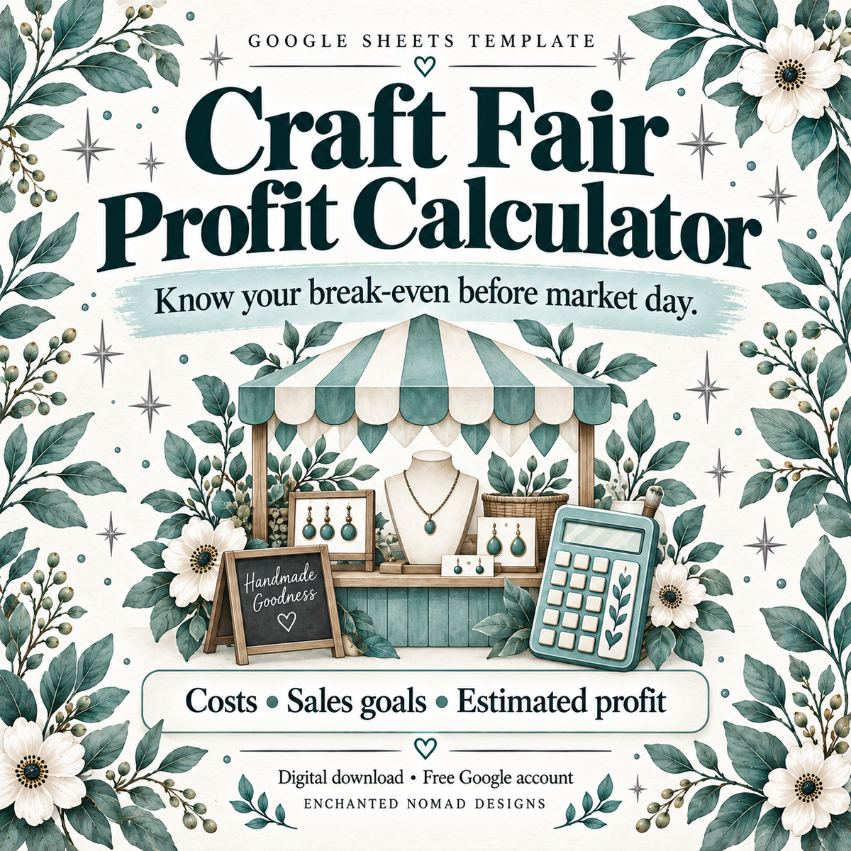 Craft Fair Profit Calculator — Google Sheets Template — Teal Edition