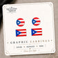 Puerto Rico flag earrings showing both matching round and rectangle pairs on the Enchanted Nomad Designs card