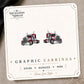 Red Semi Truck Stud Earrings on the tilted Enchanted Nomad Designs card