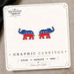 Republican Elephant Stud Earrings on the tilted Enchanted Nomad Designs card