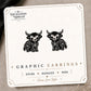 Skeleton Highland Cow Stud Earrings on the tilted Enchanted Nomad Designs card