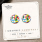 Soccer Ball Flags Graphic Stud Earrings on the tilted Enchanted Nomad Designs card