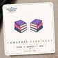 Stack of Books Stud Earrings on the tilted Enchanted Nomad Designs card