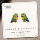 Vibrant Parrot Stud Earrings on the tilted Enchanted Nomad Designs card